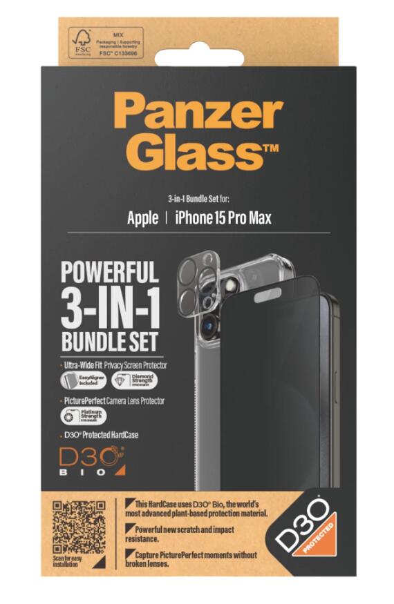 PanzerGlass™ Privacy 3-in-1 Set - iPhone 15 Pro Max PanzerGlass™ Privacy 3-in-1 Set - iPhone 15 Pro Max